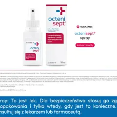 Octenisept spray to lek do odkażania ran. Pomaga w leczeniu małych, powierzchownych oparzeń i skaleczeń.